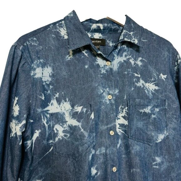 Karen Kane Blue Tie Dye Denim Shirt Dress Collared Button Front Womens Size S - Picture 4 of 12